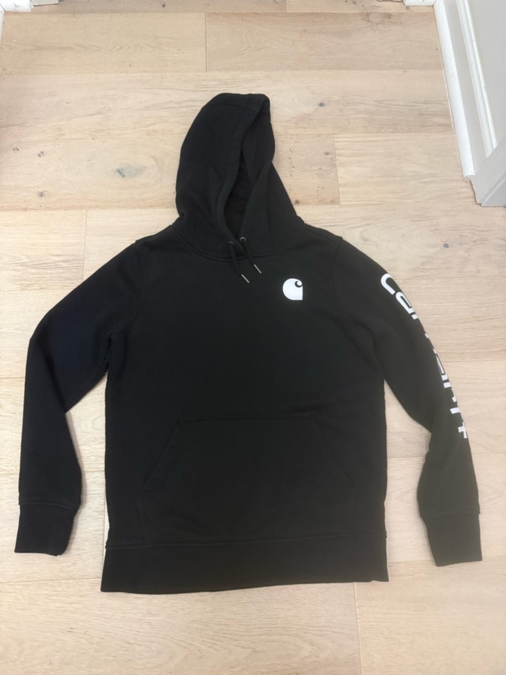 Carhartt Black Pullover Hoodie with Logo and Sleeve Script Size Small 4-6 Unisex